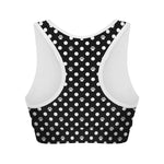 Black And White Paw And Polka Dot Print Women's Sports Bra