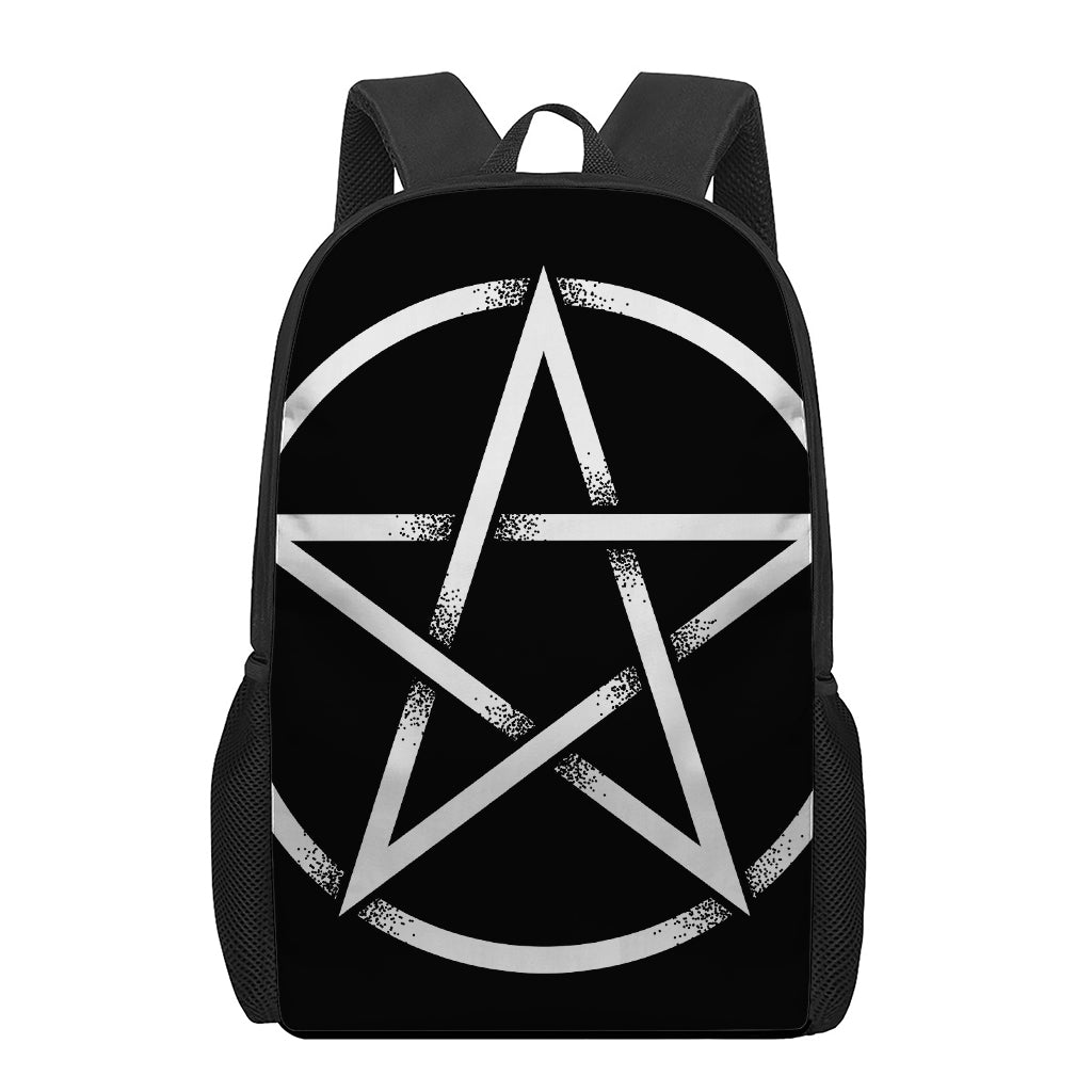 Black And White Pentagram Symbol Print 17 Inch Backpack