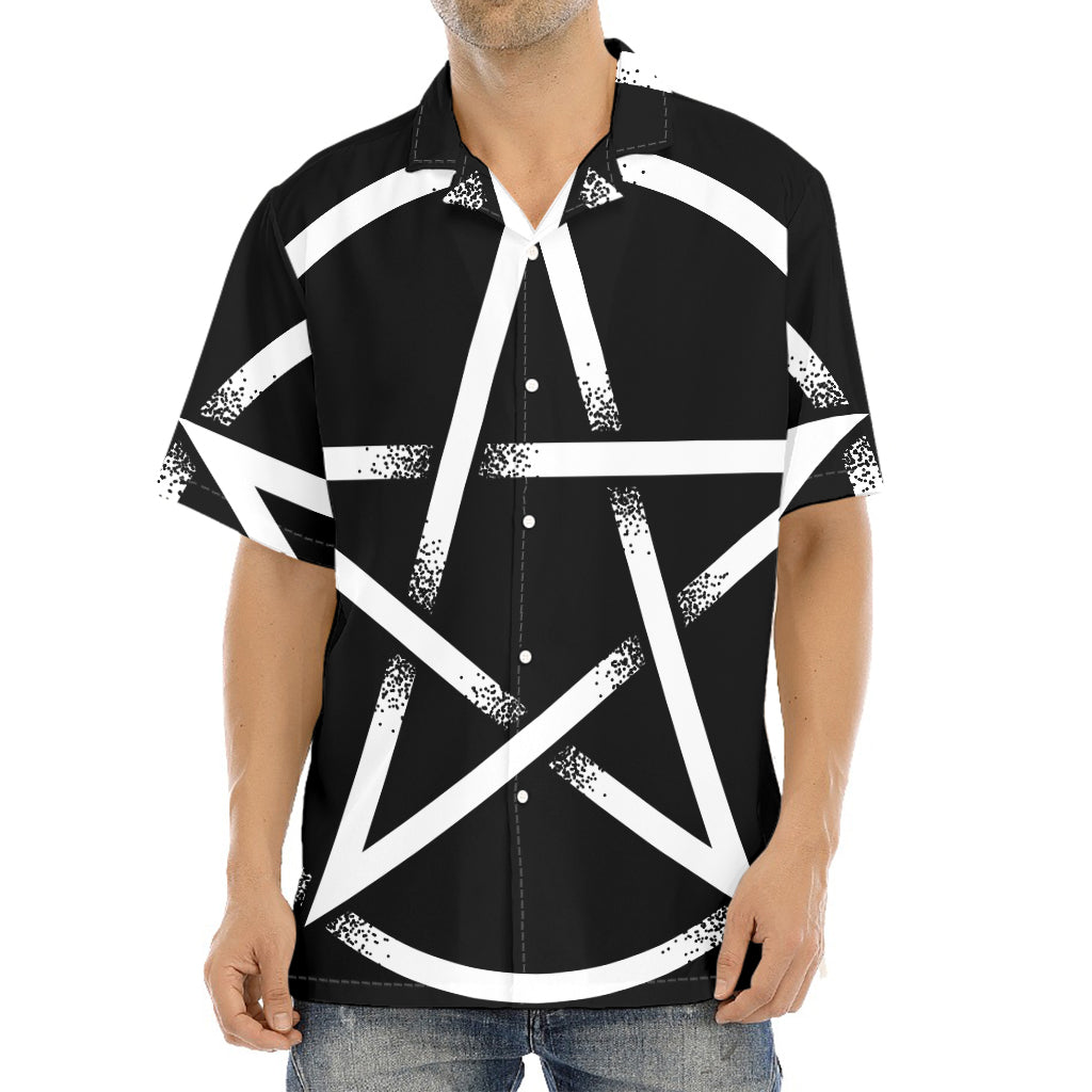 Black And White Pentagram Symbol Print Aloha Shirt