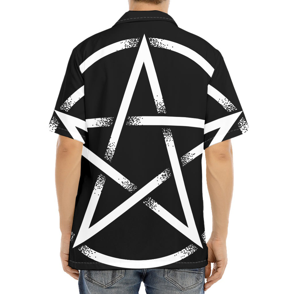 Black And White Pentagram Symbol Print Aloha Shirt