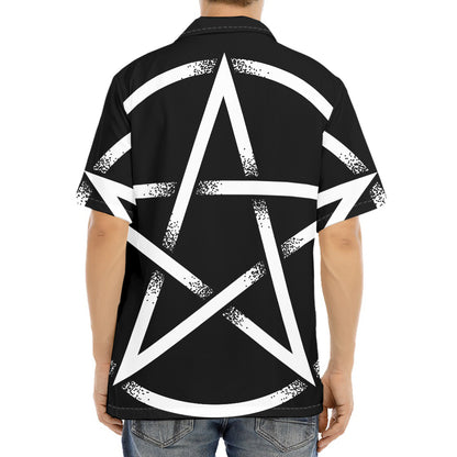 Black And White Pentagram Symbol Print Aloha Shirt