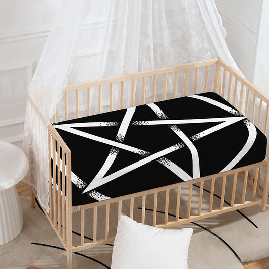 Black And White Pentagram Symbol Print Baby Crib Sheet