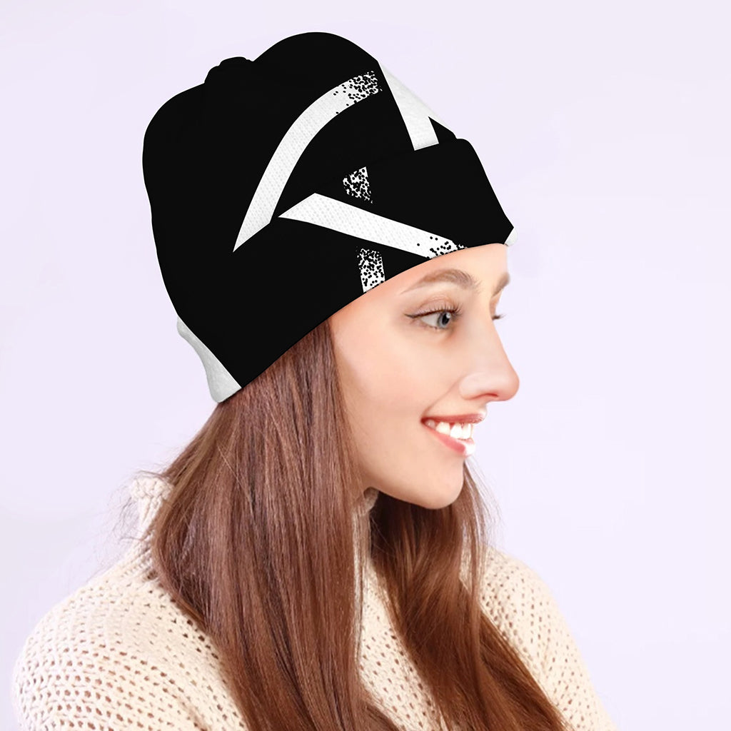 Black And White Pentagram Symbol Print Beanie