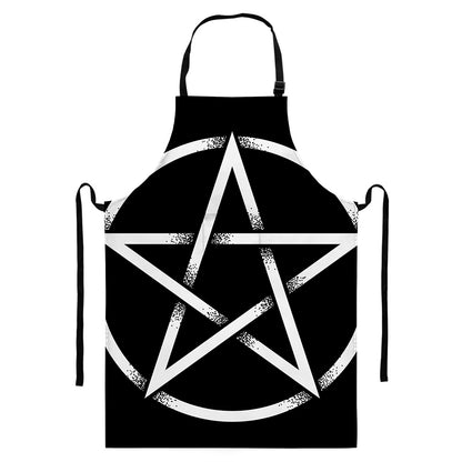Black And White Pentagram Symbol Print Bib Apron With Pocket