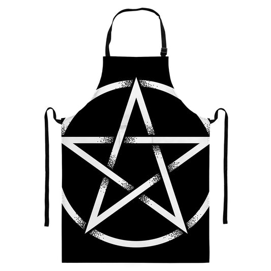 Black And White Pentagram Symbol Print Bib Apron With Pocket