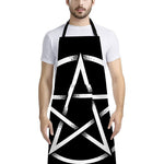 Black And White Pentagram Symbol Print Bib Apron With Pocket
