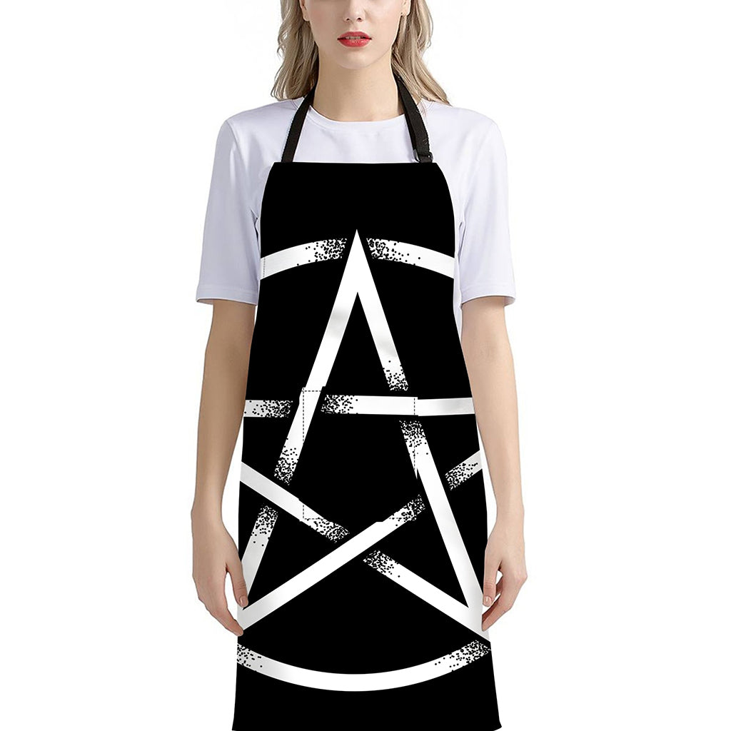Black And White Pentagram Symbol Print Bib Apron With Pocket
