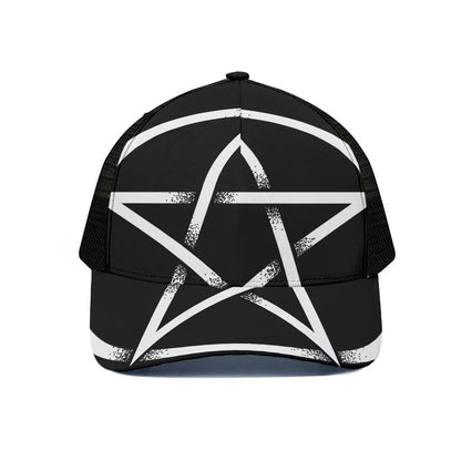 Black And White Pentagram Symbol Print Black Mesh Trucker Cap