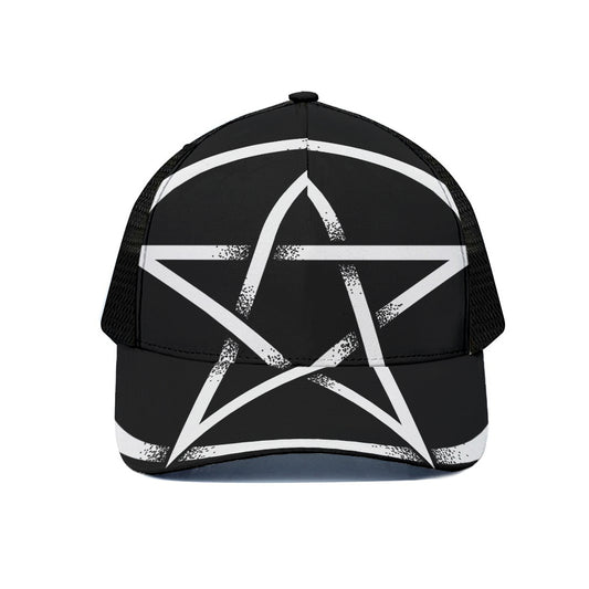 Black And White Pentagram Symbol Print Black Mesh Trucker Cap