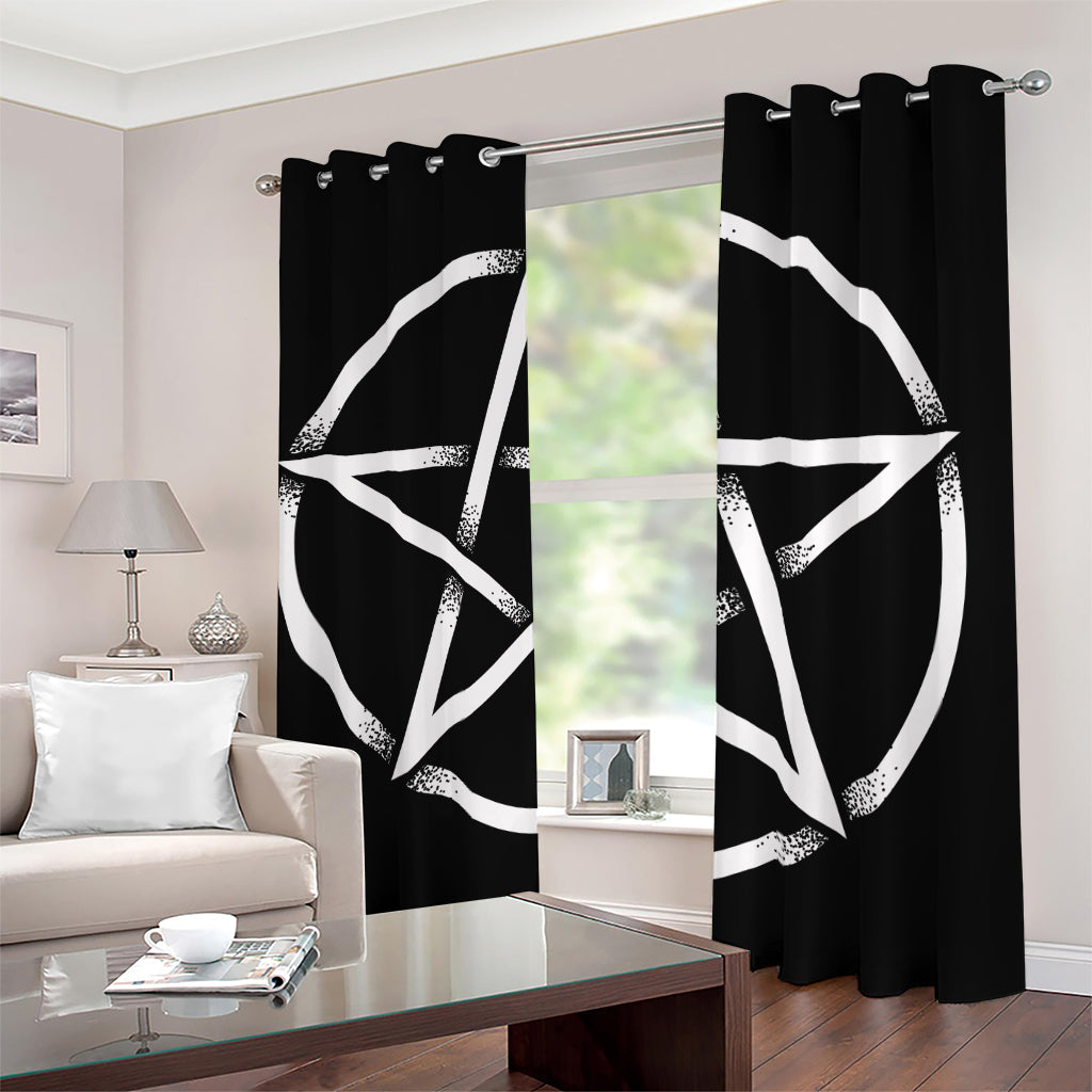 Black And White Pentagram Symbol Print Blackout Grommet Curtains