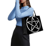 Black And White Pentagram Symbol Print Canvas Tote Bag