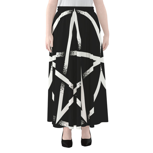 Black And White Pentagram Symbol Print Chiffon Maxi Skirt
