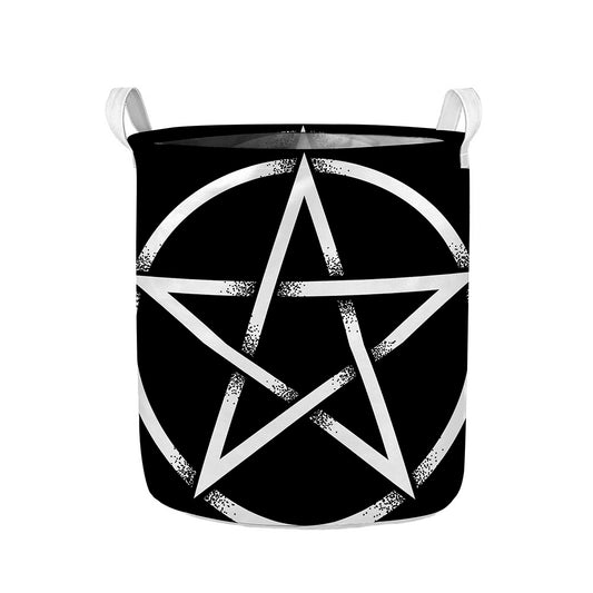 Black And White Pentagram Symbol Print Collapsible Laundry Basket