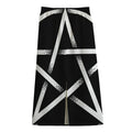 Black And White Pentagram Symbol Print Cotton Front Slit Maxi Skirt