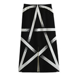 Black And White Pentagram Symbol Print Cotton Front Slit Maxi Skirt