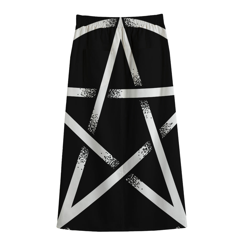 Black And White Pentagram Symbol Print Cotton Front Slit Maxi Skirt