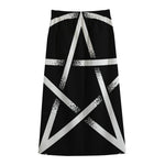 Black And White Pentagram Symbol Print Cotton Front Slit Maxi Skirt