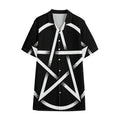 Black And White Pentagram Symbol Print Cotton Hawaiian Shirt