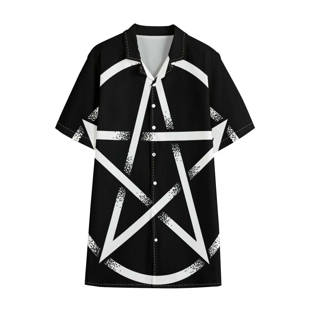 Black And White Pentagram Symbol Print Cotton Hawaiian Shirt