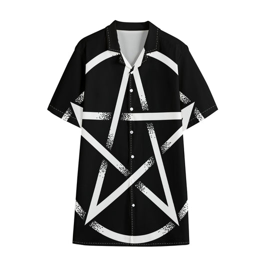 Black And White Pentagram Symbol Print Cotton Hawaiian Shirt