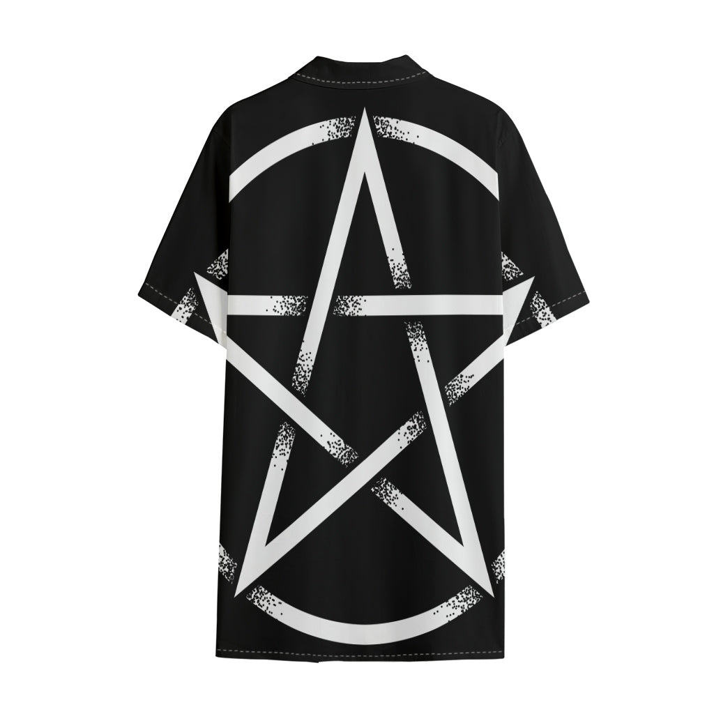 Black And White Pentagram Symbol Print Cotton Hawaiian Shirt