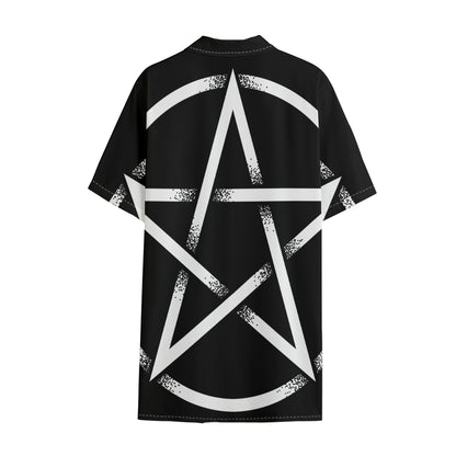 Black And White Pentagram Symbol Print Cotton Hawaiian Shirt