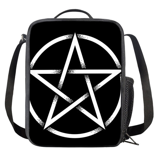 Black And White Pentagram Symbol Print Crossbody Lunch Bag