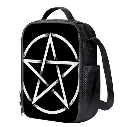 Black And White Pentagram Symbol Print Crossbody Lunch Bag