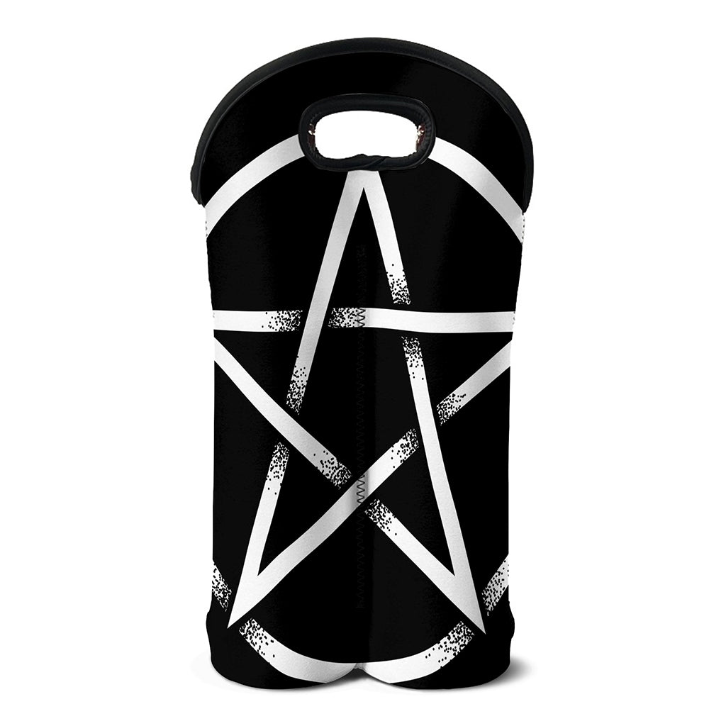 Black And White Pentagram Symbol Print Double Neoprene Wine Tote