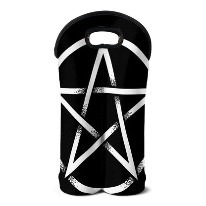 Black And White Pentagram Symbol Print Double Neoprene Wine Tote