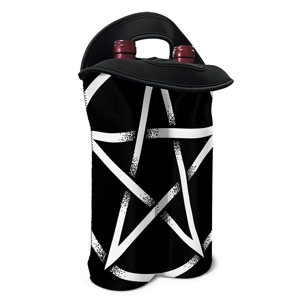 Black And White Pentagram Symbol Print Double Neoprene Wine Tote