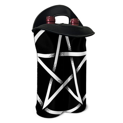Black And White Pentagram Symbol Print Double Neoprene Wine Tote