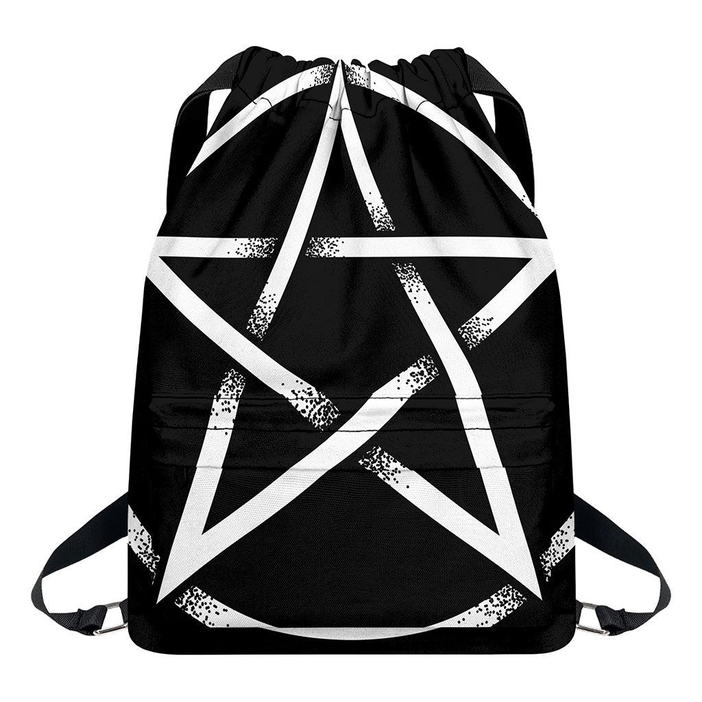 Black And White Pentagram Symbol Print Drawstring Backpack