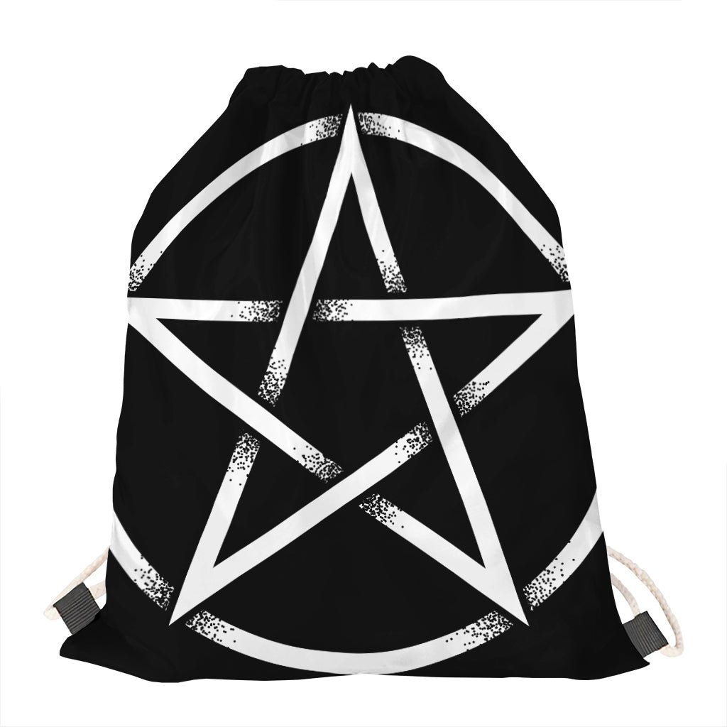 Black And White Pentagram Symbol Print Drawstring Bag