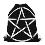 Black And White Pentagram Symbol Print Drawstring Bag