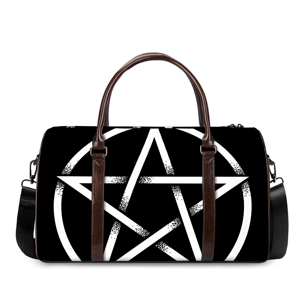 Black And White Pentagram Symbol Print Duffle Bag