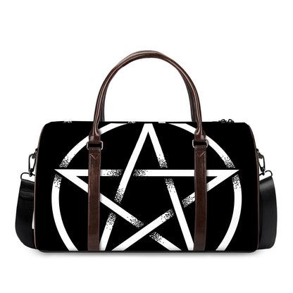 Black And White Pentagram Symbol Print Duffle Bag