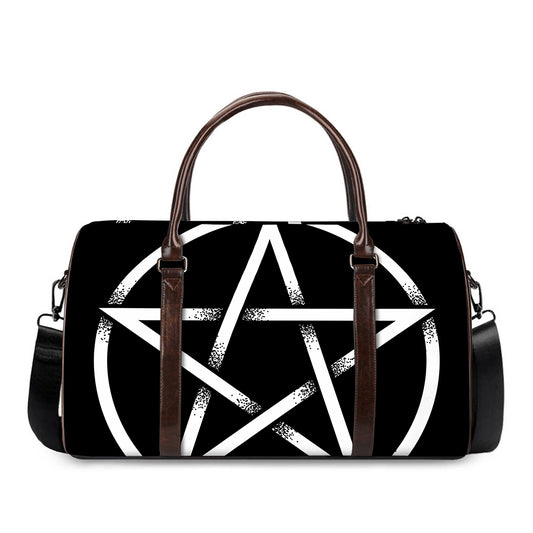 Black And White Pentagram Symbol Print Duffle Bag