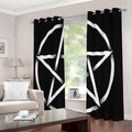 Black And White Pentagram Symbol Print Extra Wide Grommet Curtains