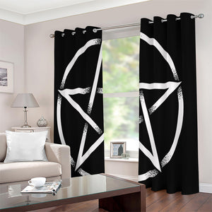 Black And White Pentagram Symbol Print Extra Wide Grommet Curtains