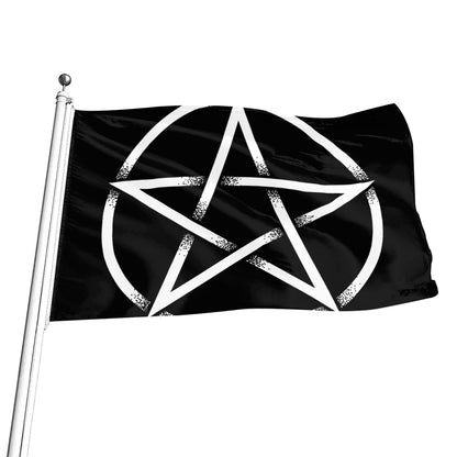 Black And White Pentagram Symbol Print Flag