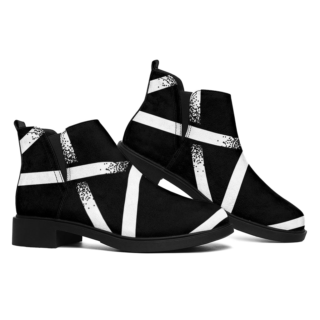 Black And White Pentagram Symbol Print Flat Ankle Boots