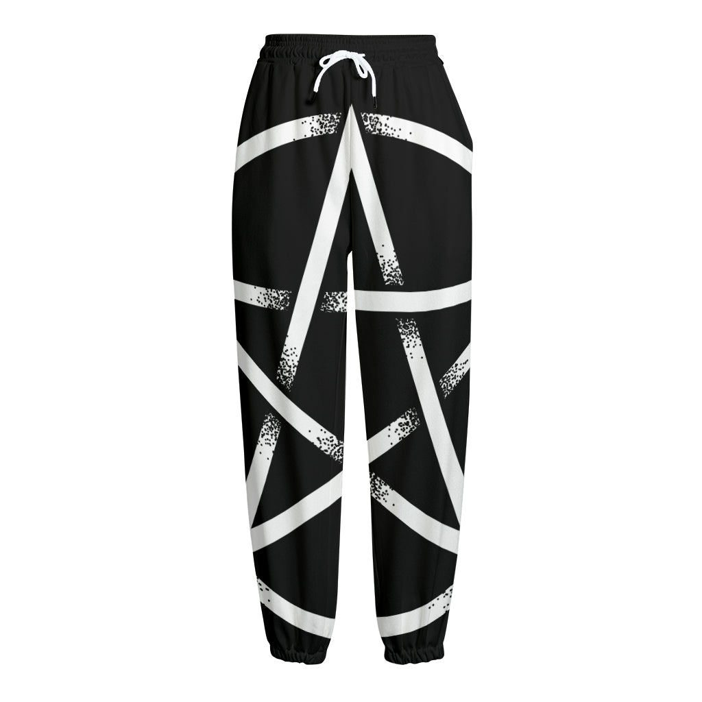 Black And White Pentagram Symbol Print Fleece Lined Knit Pants