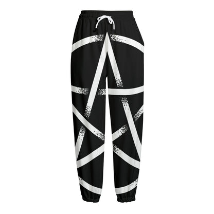 Black And White Pentagram Symbol Print Fleece Lined Knit Pants