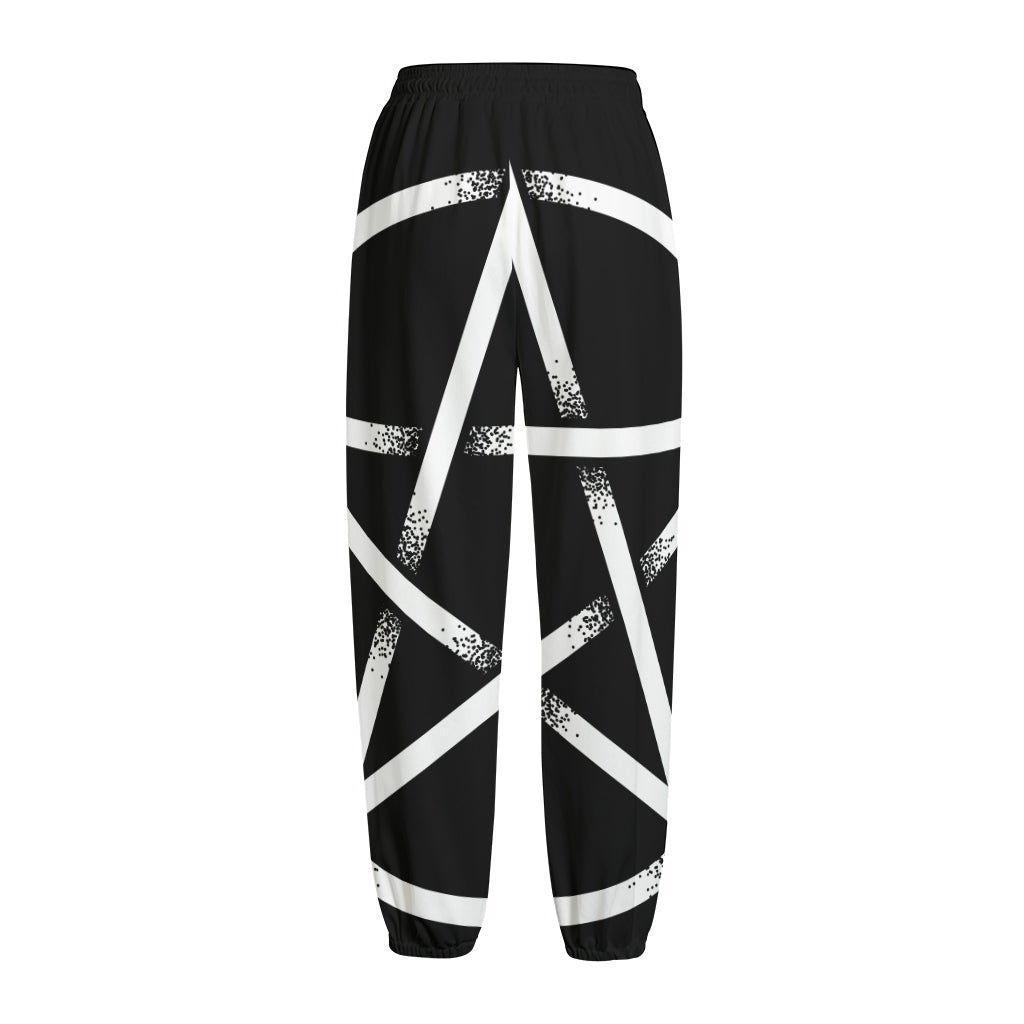 Black And White Pentagram Symbol Print Fleece Lined Knit Pants