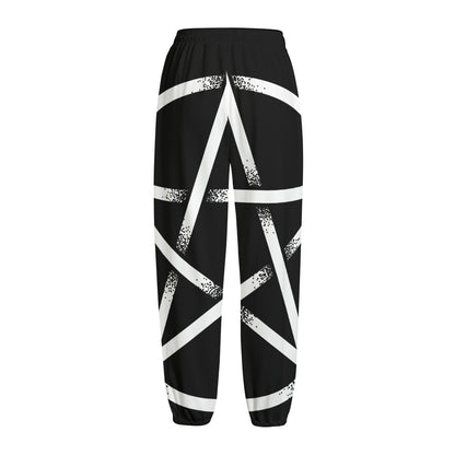 Black And White Pentagram Symbol Print Fleece Lined Knit Pants