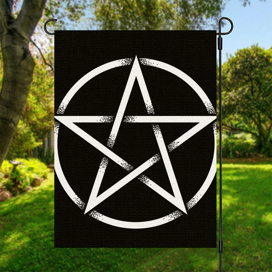 Black And White Pentagram Symbol Print Garden Flag
