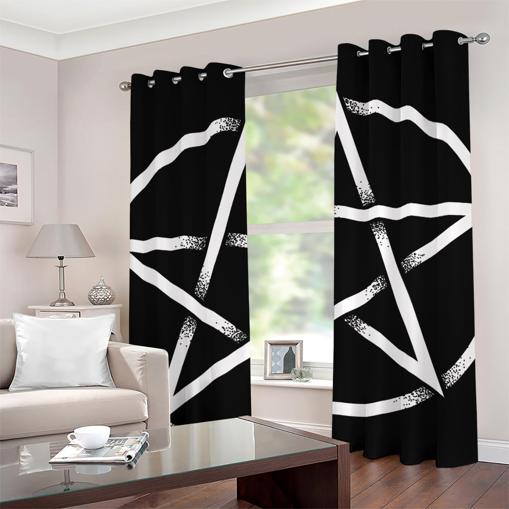 Black And White Pentagram Symbol Print Grommet Curtains