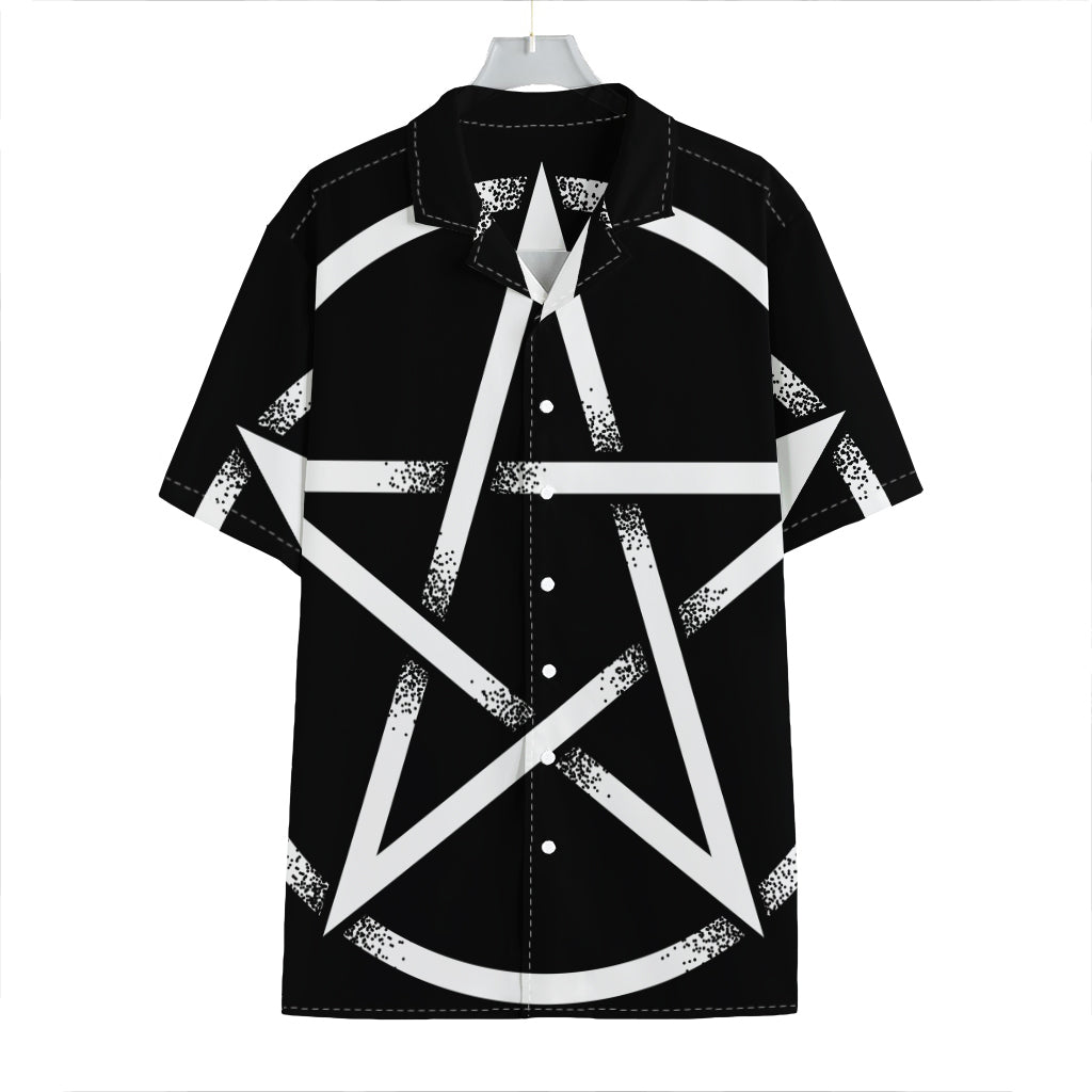 Black And White Pentagram Symbol Print Hawaiian Shirt