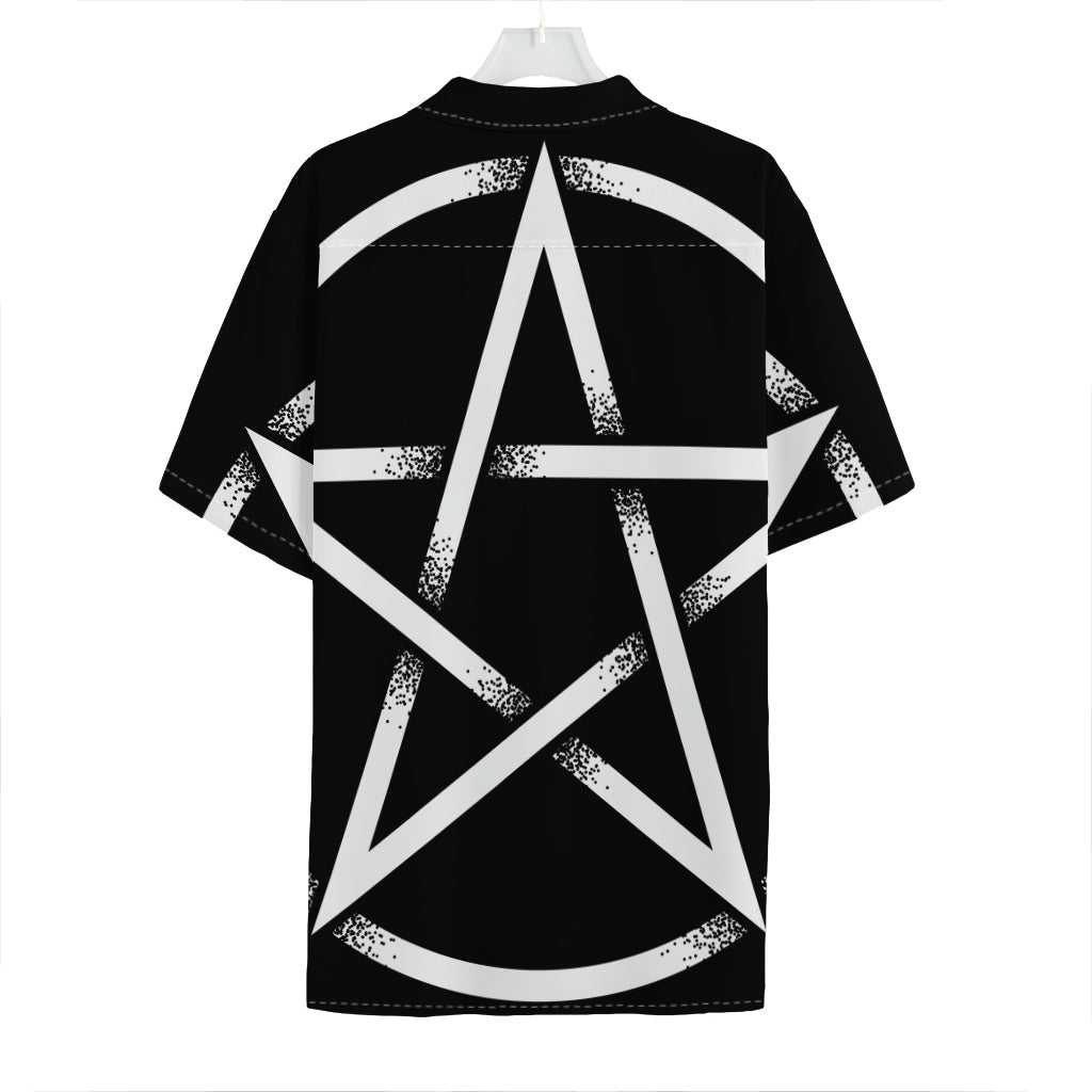 Black And White Pentagram Symbol Print Hawaiian Shirt